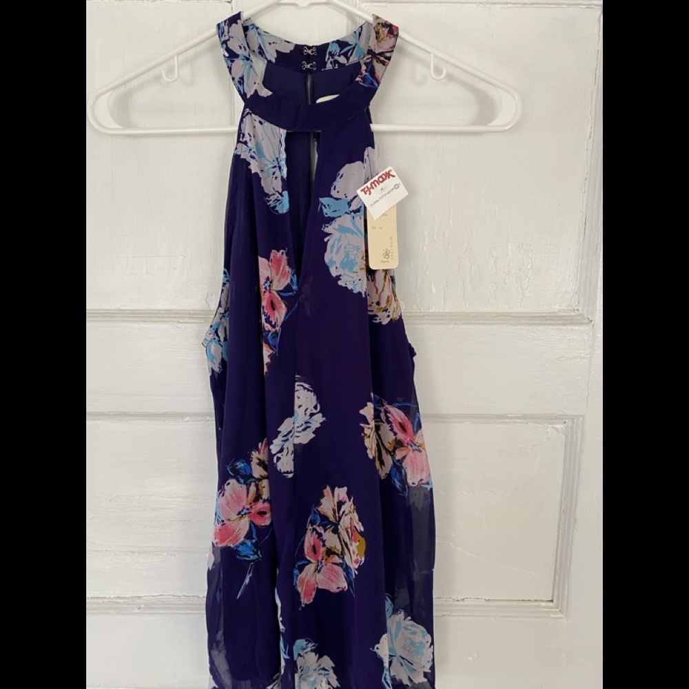NWT Beautiful Sleeveless Floral Chiffon Blue Top